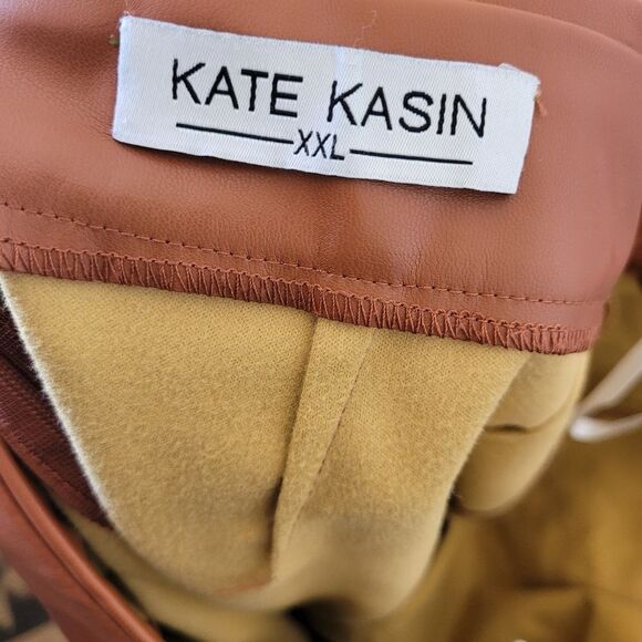 Kate Kasin Faux Leather Pencil Skirt Lined Pleather Cognac Brown Mobwife XXL - Picture 7 of 10